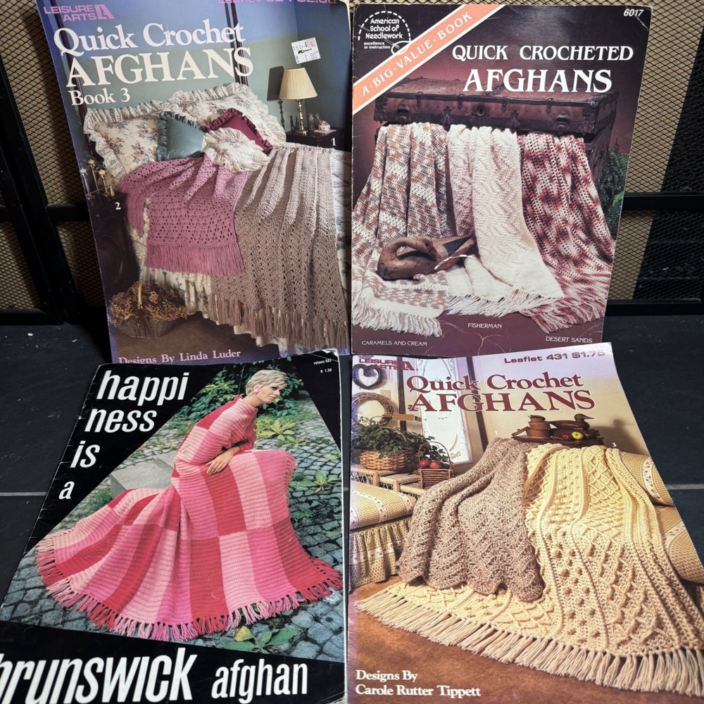 Vintage Crochet Pattern Booklets Lot 4 Leisure Arts Brunswick Afghan 1970s 1980s